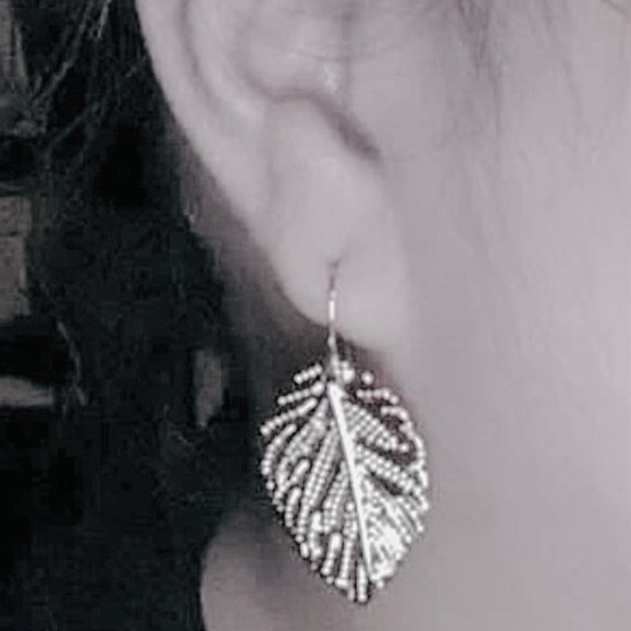 Golden Leaf Autumn Fall Textured Veined Leaves Nature Sparkly Boho Hippie Dangle - Picture 11 of 16